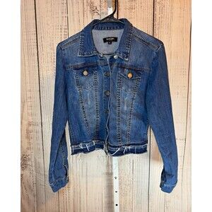 Black Label C'est Toi Women’s Blue Jean Jacket Size S Pockets Frayed Hem